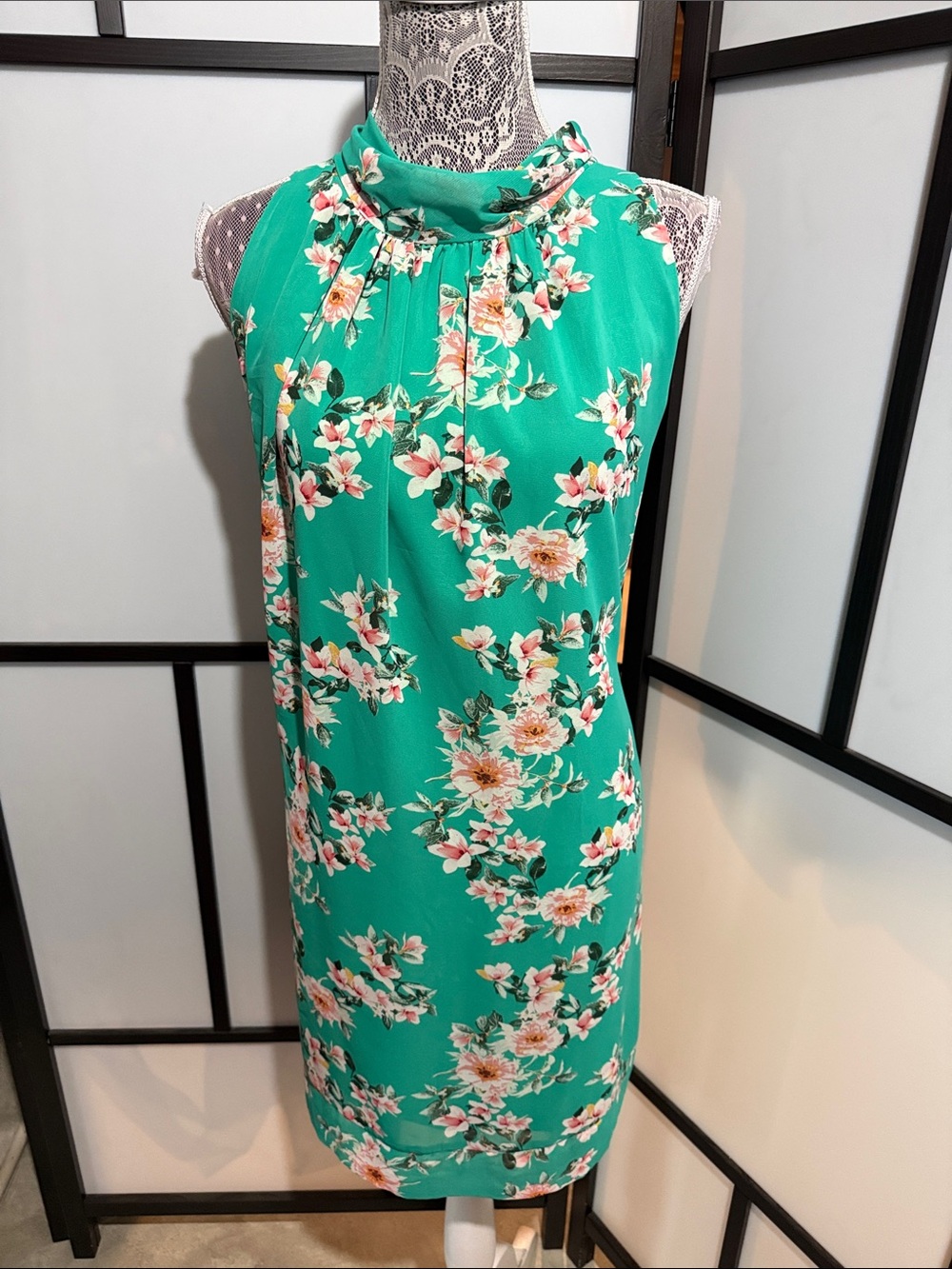 Sleeveless Floral Midi Dress in Teal